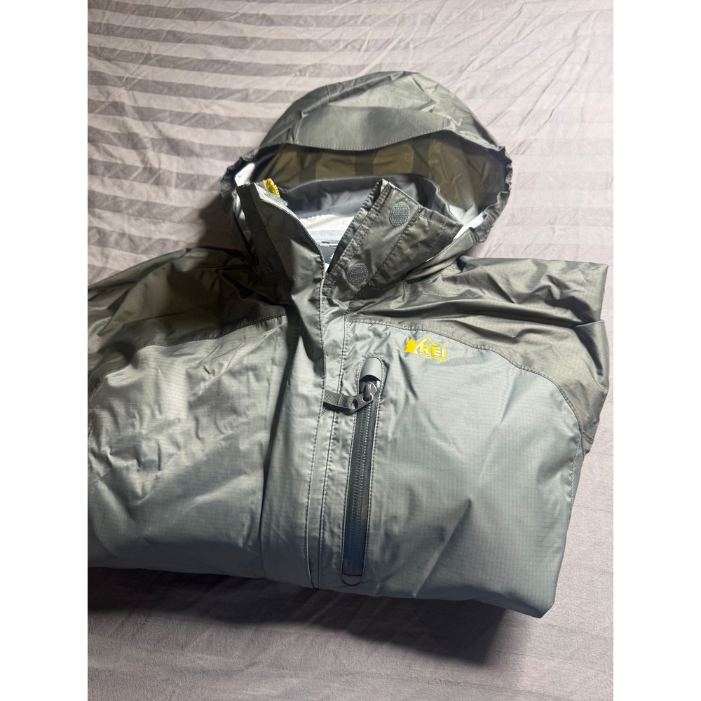 REI Co-op Kids Grey Rain Jacket Hooded Waterproof Shell Size L 14-16